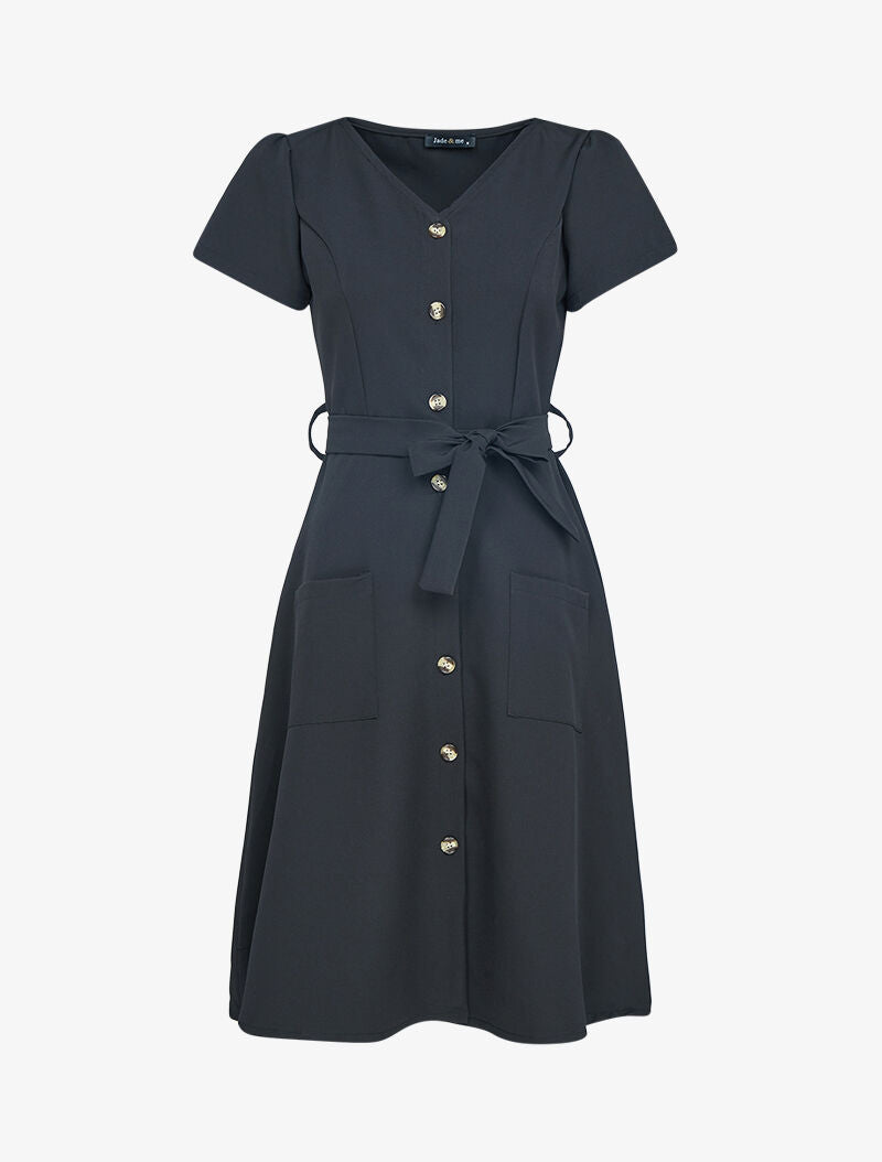 Robe patineuse à manches courtes - noir - 1