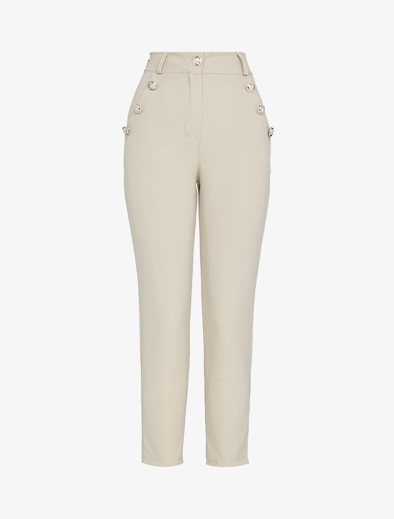 Pantalón 7/8 con botones decorativos - beige