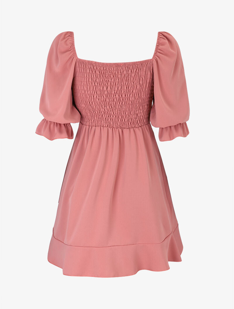 Robe style portefeuille à encolure carrée - rose saumon - 3