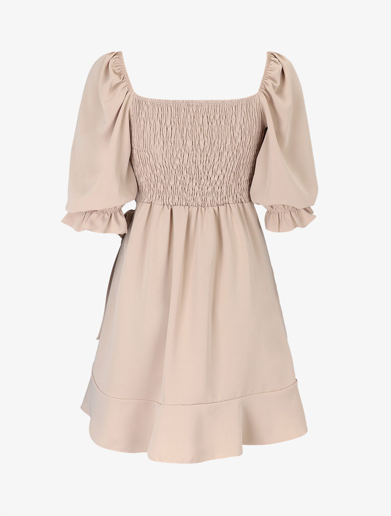Robe style portefeuille à encolure carrée - beige - 2