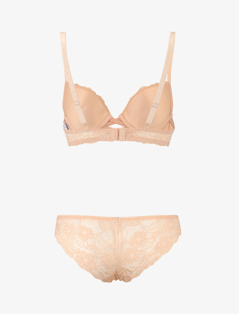Ensemble en dentelle et à lanières - beige - 2
