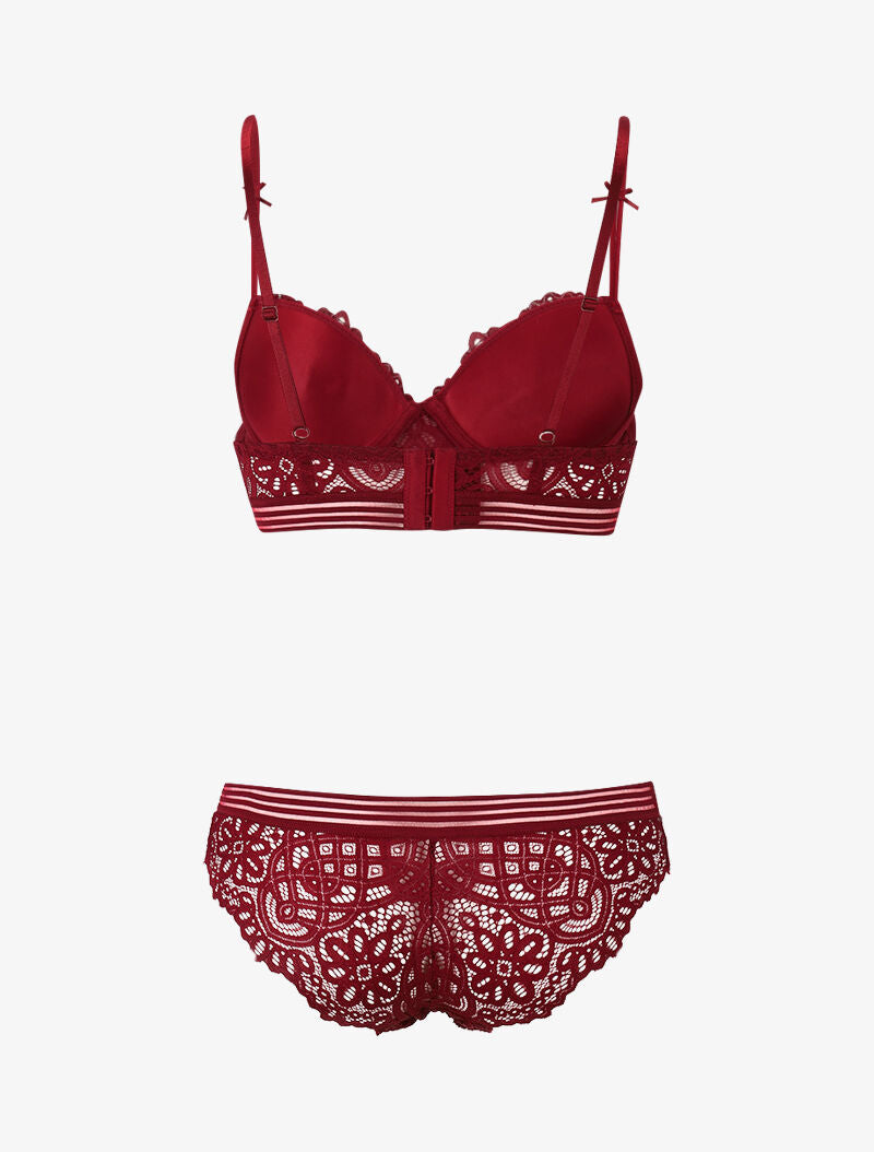 Ensemble en dentelle et à lignes ajourées - bordeaux - 2