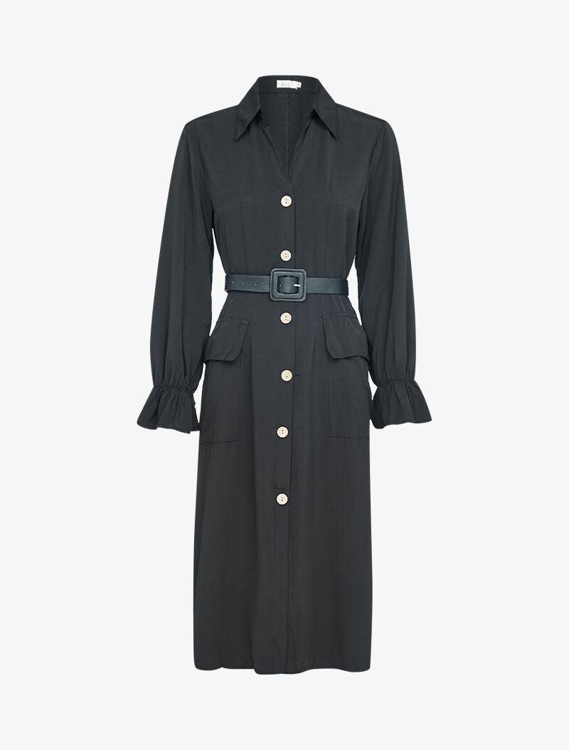 Robe chemise à ceinture simili - noir - 2