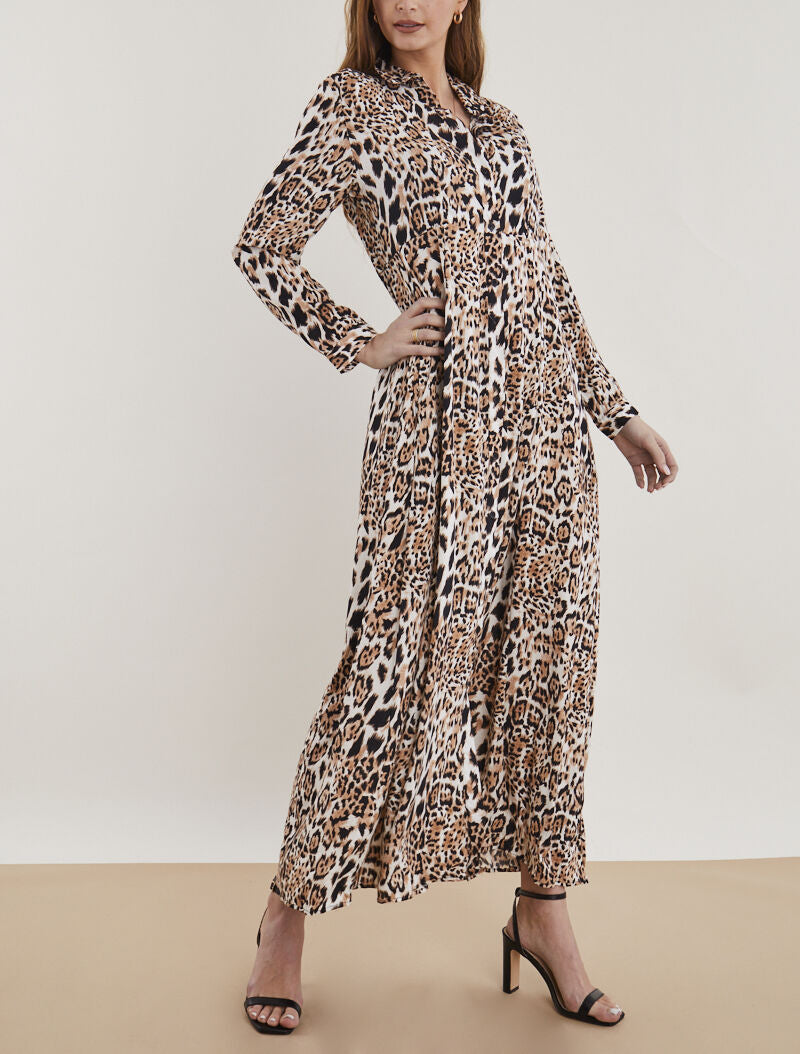 Robe chemise à imprimé animal - camel - 1