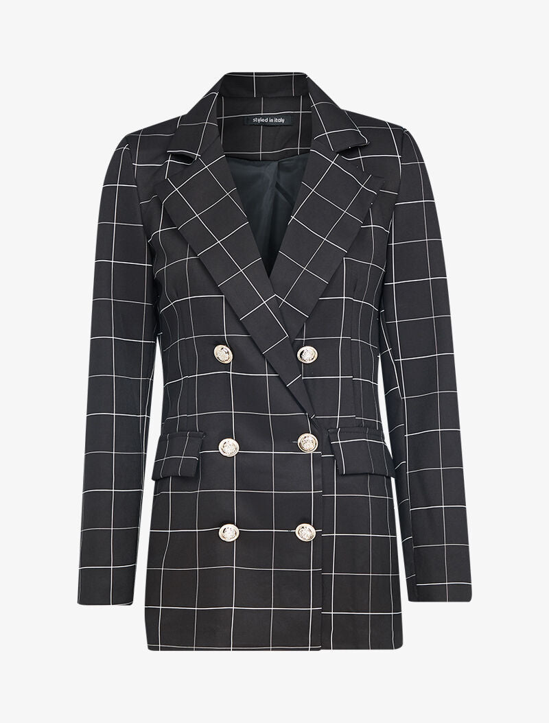 Blazer long à grands carreaux - noir - 2