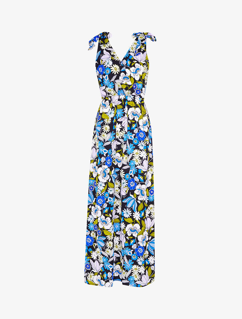 Robe longue imprimé à épaules à nouer - noir - 3