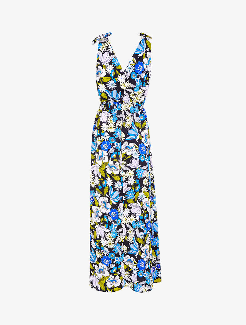 Robe longue imprimé à épaules à nouer - noir - 2