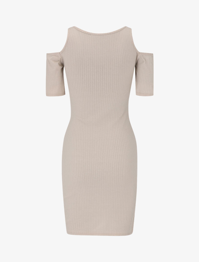 Robe côtelée à épaules nues - beige - 2