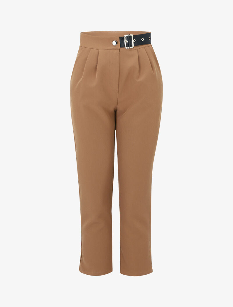 Pantalón 7/8 con cinturón estilizado - camello