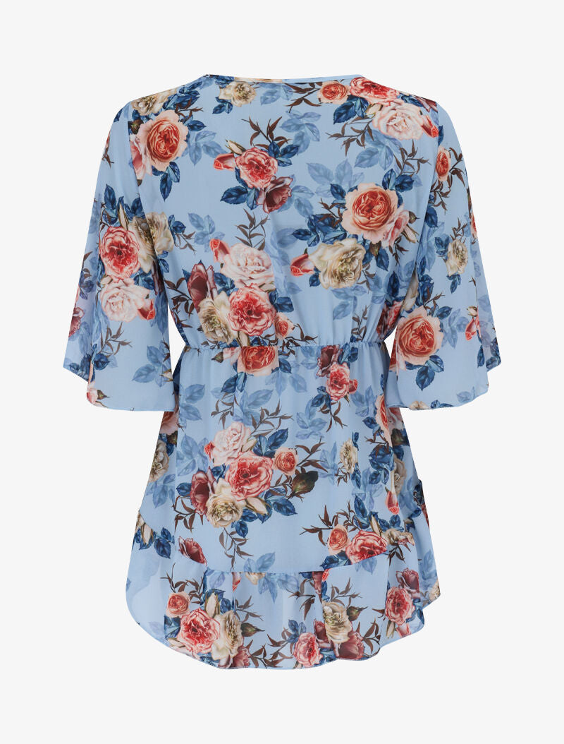 Top péplum en voile imprimé - bleu - 2
