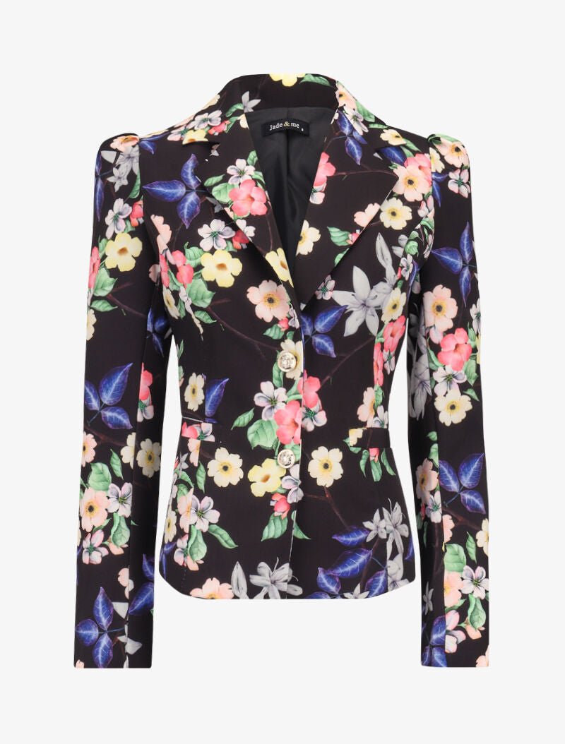 Blazer imprimé à manches gigot - noir - 3