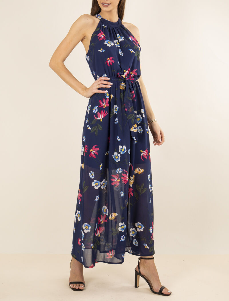 Robe longue à col américain - marine - 1