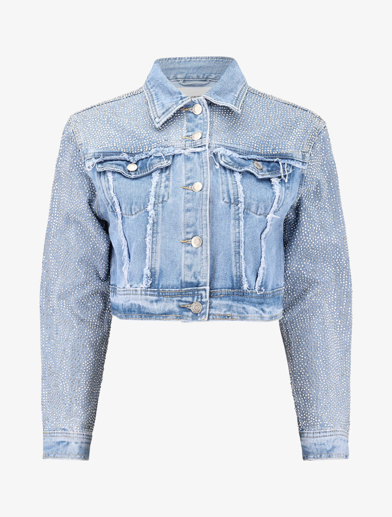 Cropped veste strassée - bleu ciel - 2