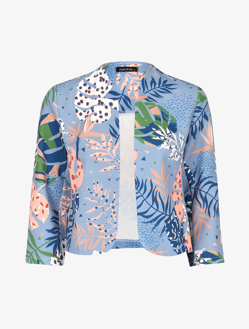 Veste ouverte imprimé feuilles graphiques - bleu clair - 1