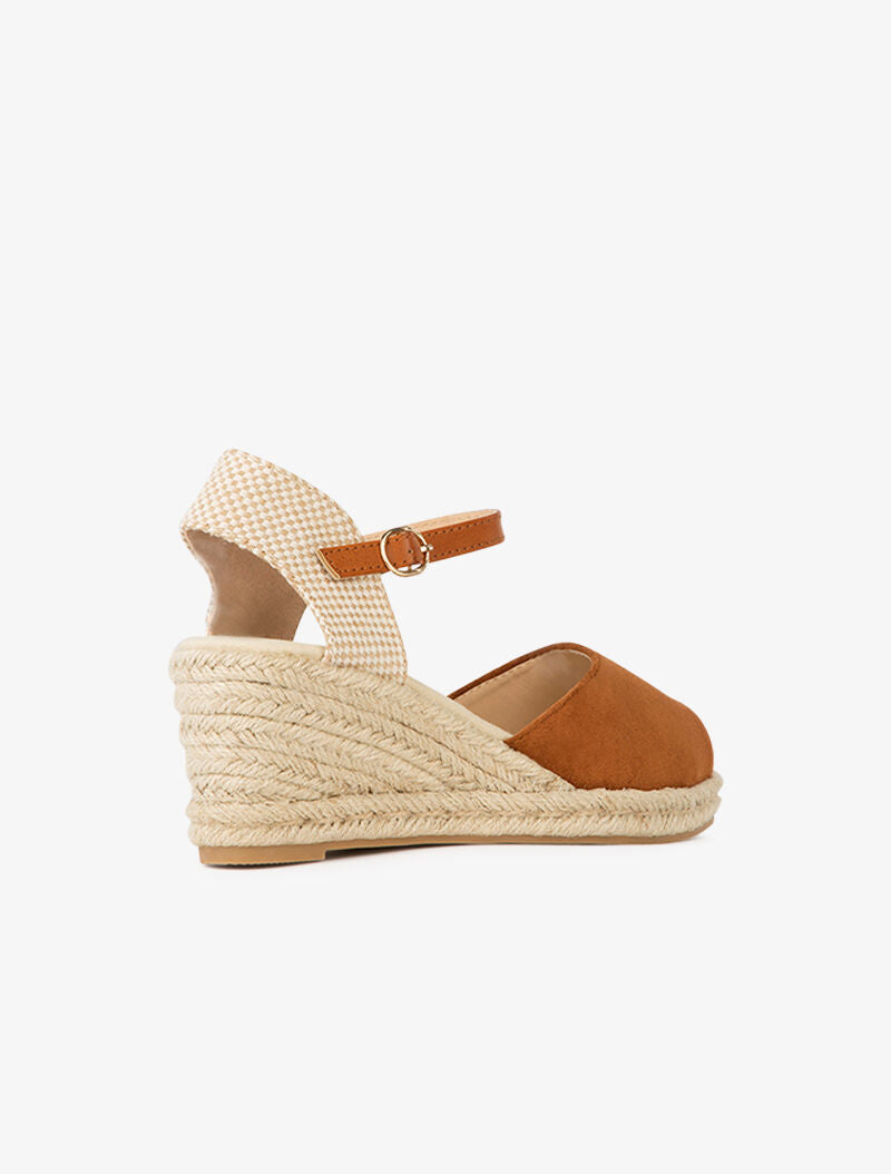 Compensées en raphia à contrefort style damier - camel - 4