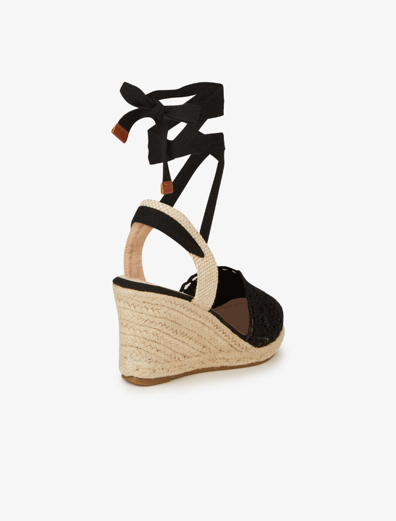 Sandales compensées en crochet - noir - 5