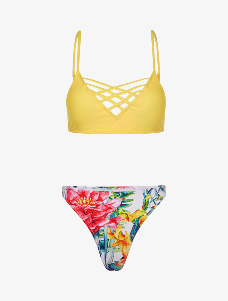 Bikini dépareillé à imprimé floral - jaune - 1