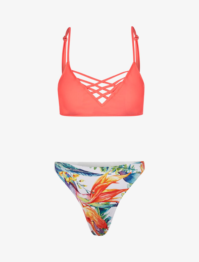 Bikini dépareillé à imprimé floral - rose fluo - 1