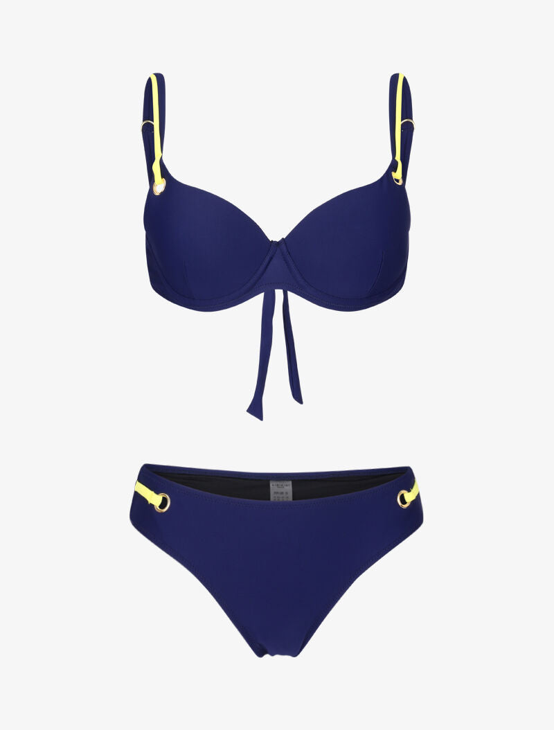 Bikini emboitant à oeillets et liens contrastants - marine - 1
