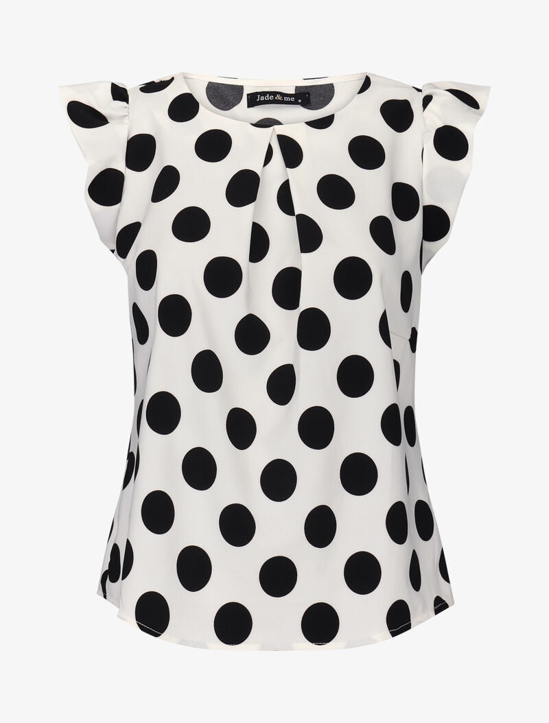 Blouse à pois à mancherons volantés - blanc - 2