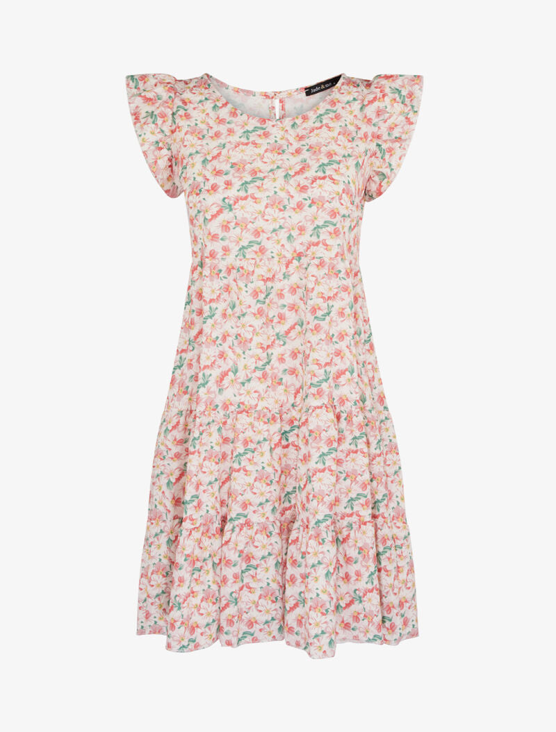 Robe trapèze à épaules volantées - rose - 3