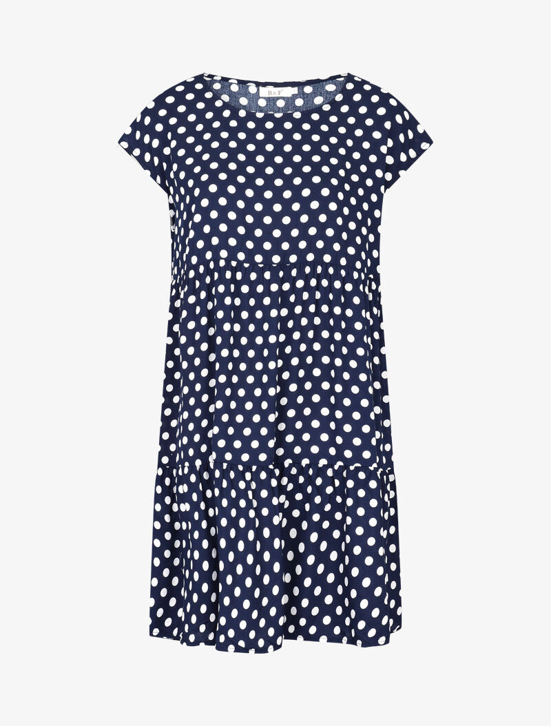 Robe coupe trapèze à pois - marine - 1