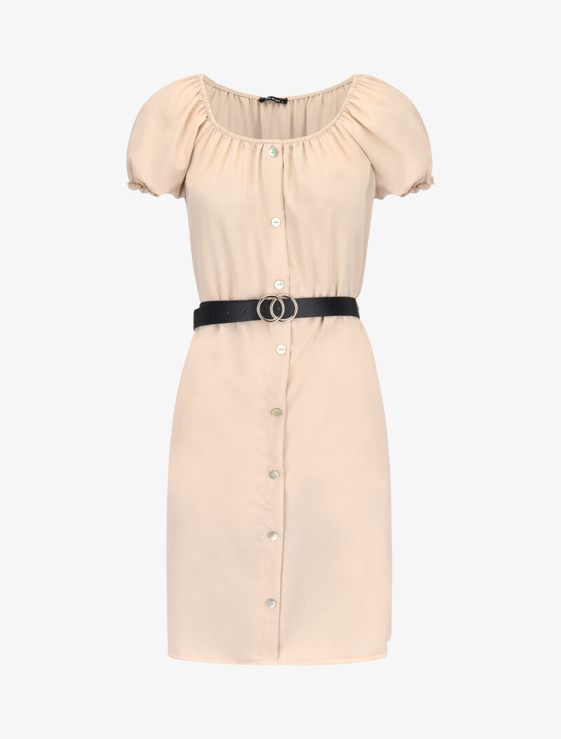 Robe ceinturée à boutons décoratifs - beige - 3