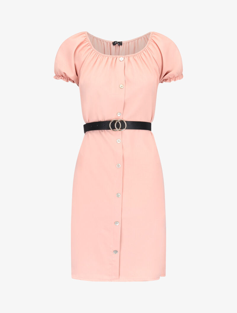 Robe ceinturée à boutons décoratifs - rose - 1