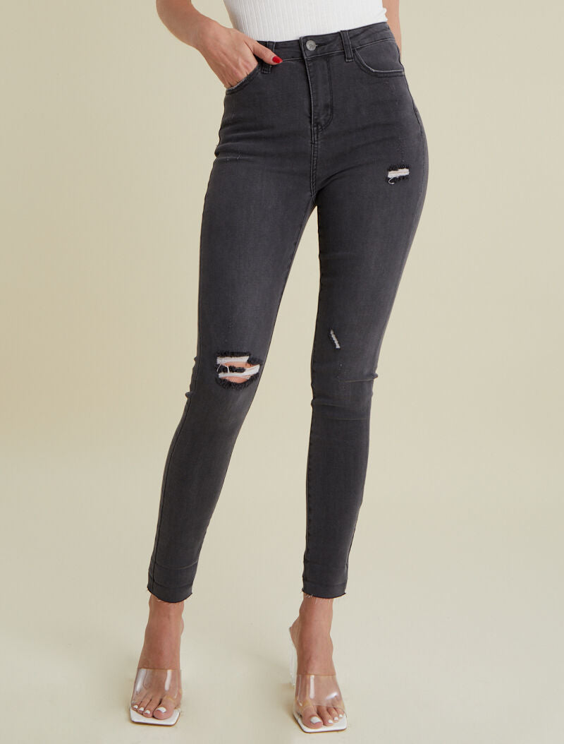 Jean skinny à déchirures - anthracite - 5