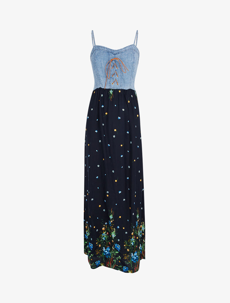 Robe à buste effet jean et imprimés - noir - 2