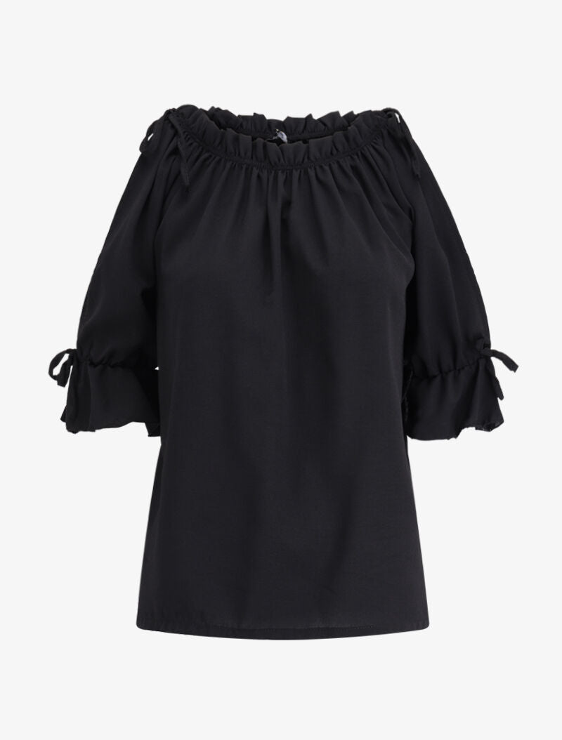 Top volanté épaules nues - noir - 1