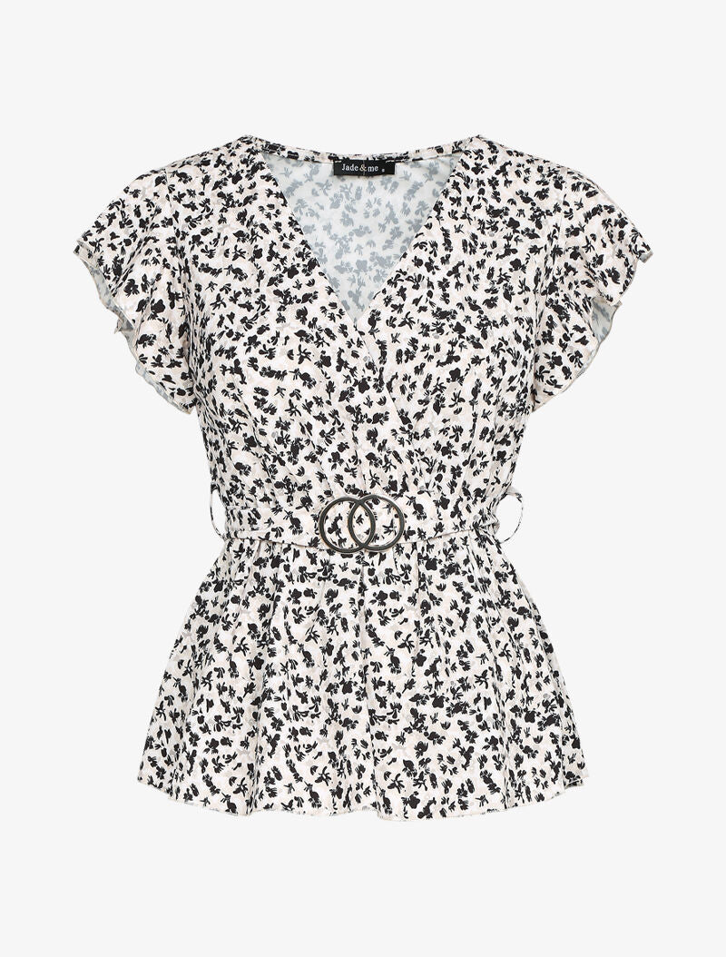 Top péplum à imprimés - beige - 2