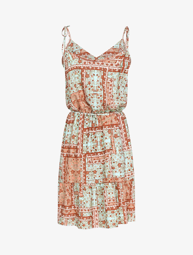 Robe à buste bouffant imprimé baroque - vert amande - 3