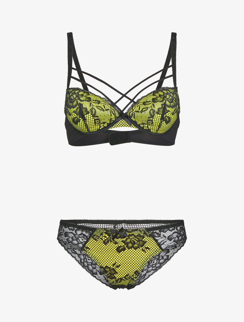 Ensemble à motif fleur graphique en dentelle - jaune - 1