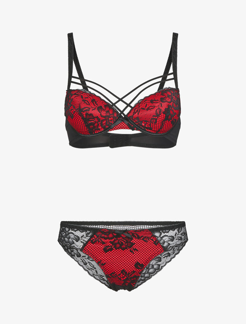 Ensemble à motif fleur graphique en dentelle - rouge - 3
