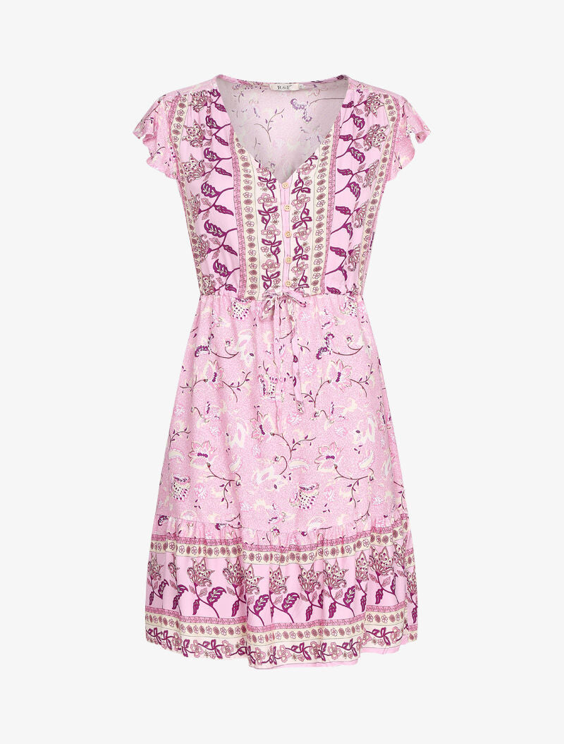 Robe à imprimé floral stylisé - rose - 1