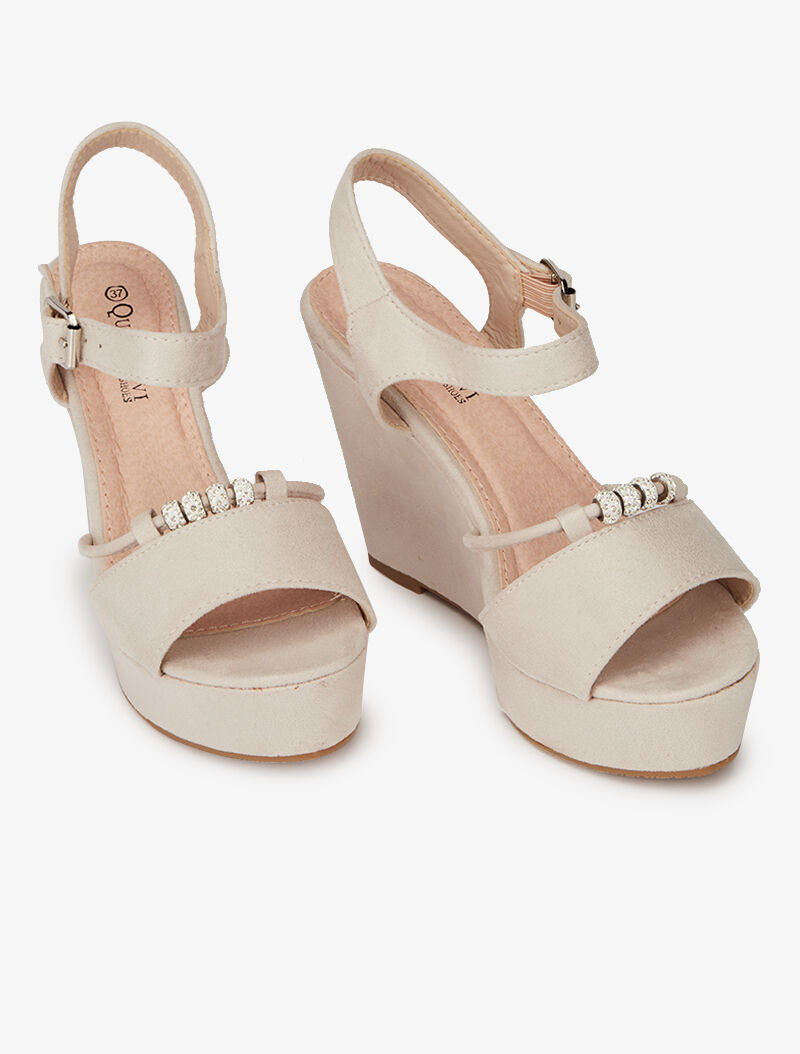 Compensées à bride avant à perles - beige - 4