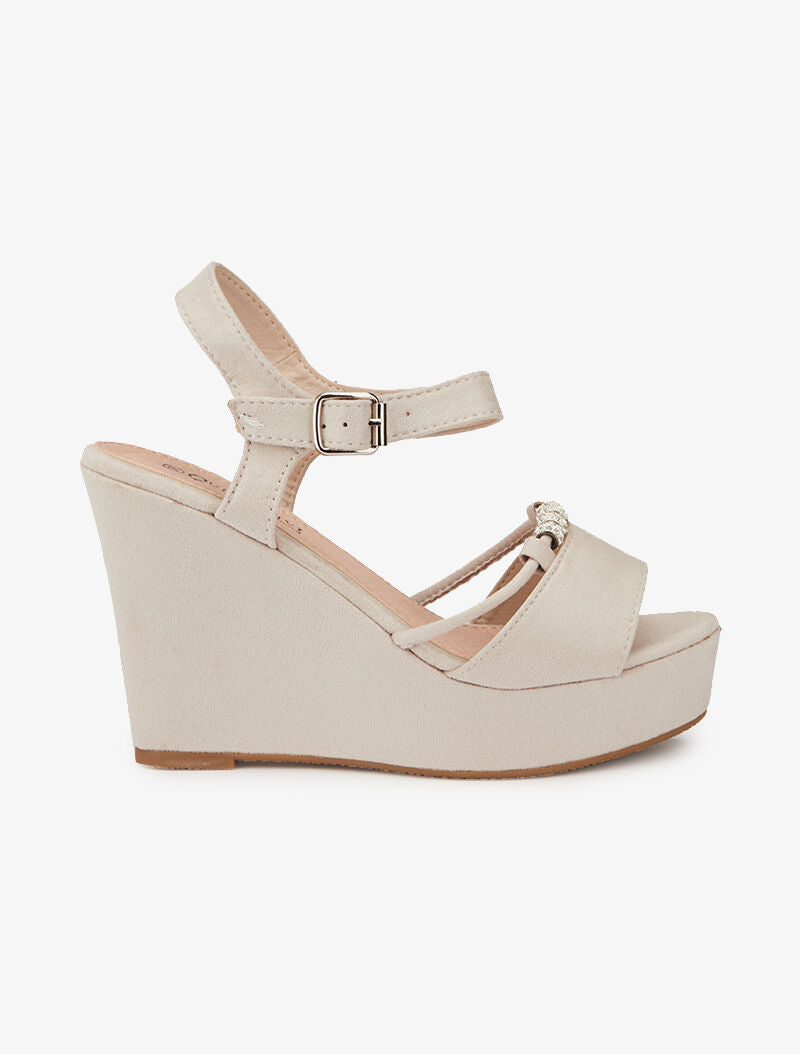 Compensées à bride avant à perles - beige - 1