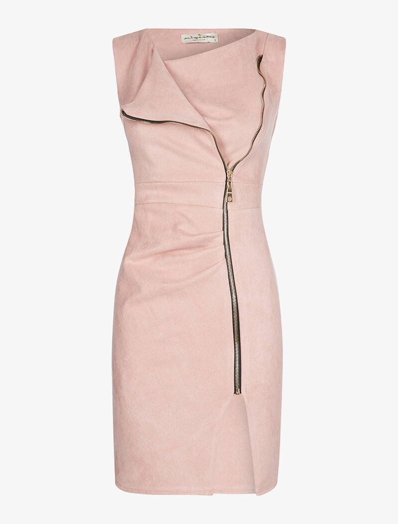 Robe zippée en suédine - rose - 5