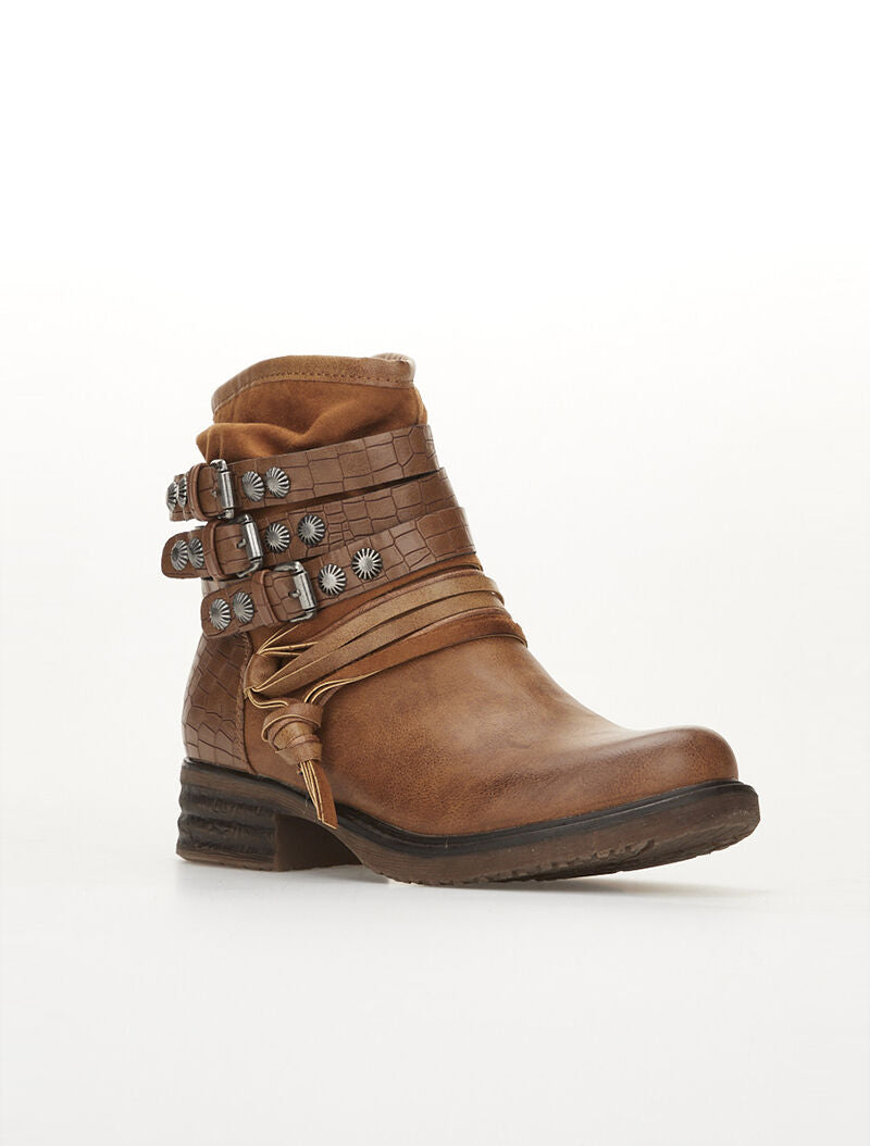 Boots cheville suédine à brides - camel - 2