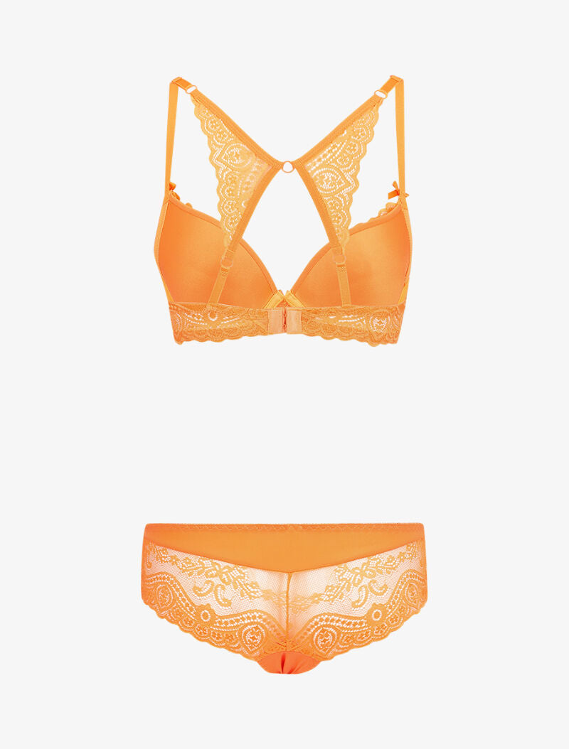 Ensemble en dentelle à bretelles stylisées - Orange - 2