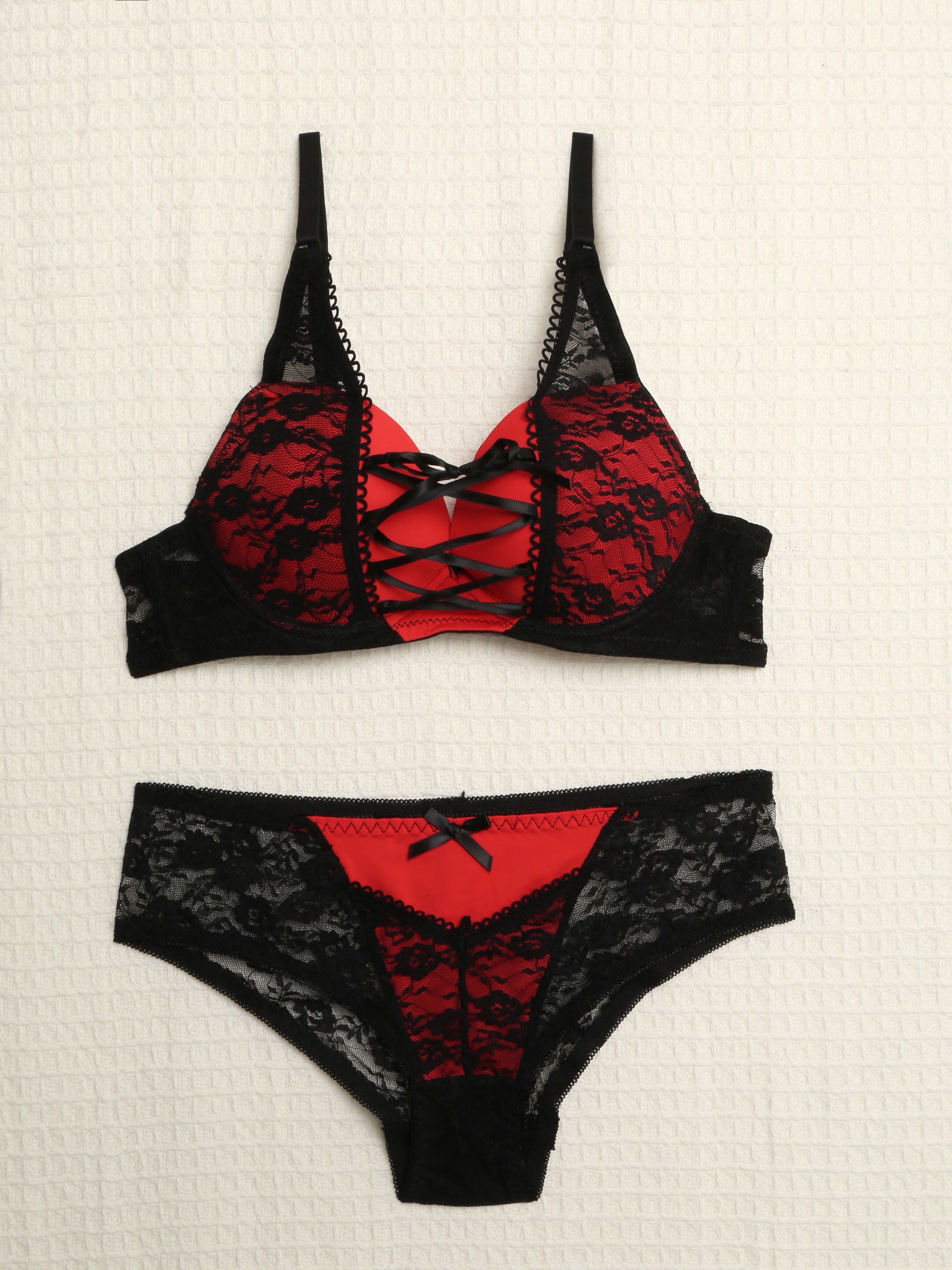 Ensemble sexy à corsage - Rouge/noir - 1