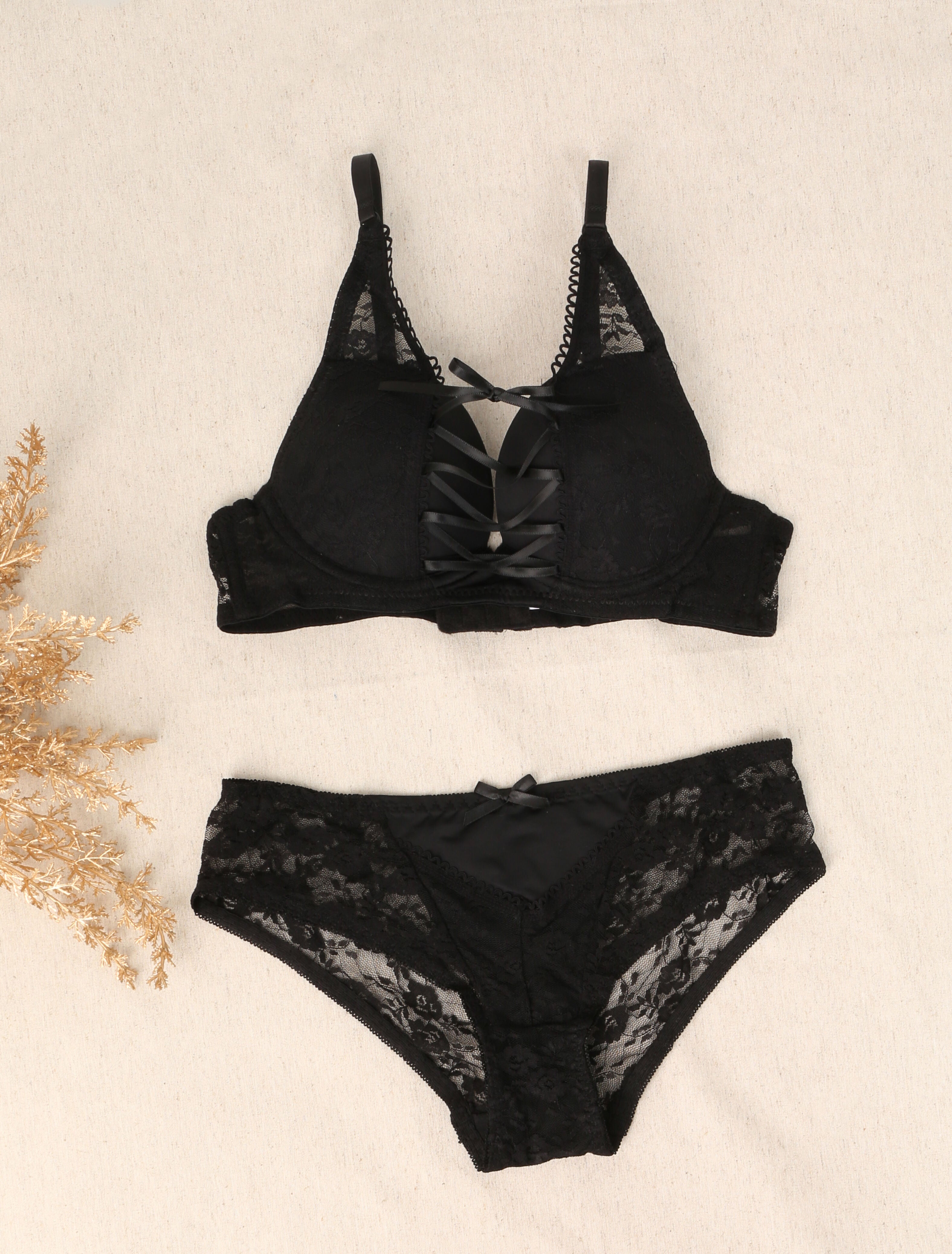 Ensemble sexy à corsage - Noir - 1