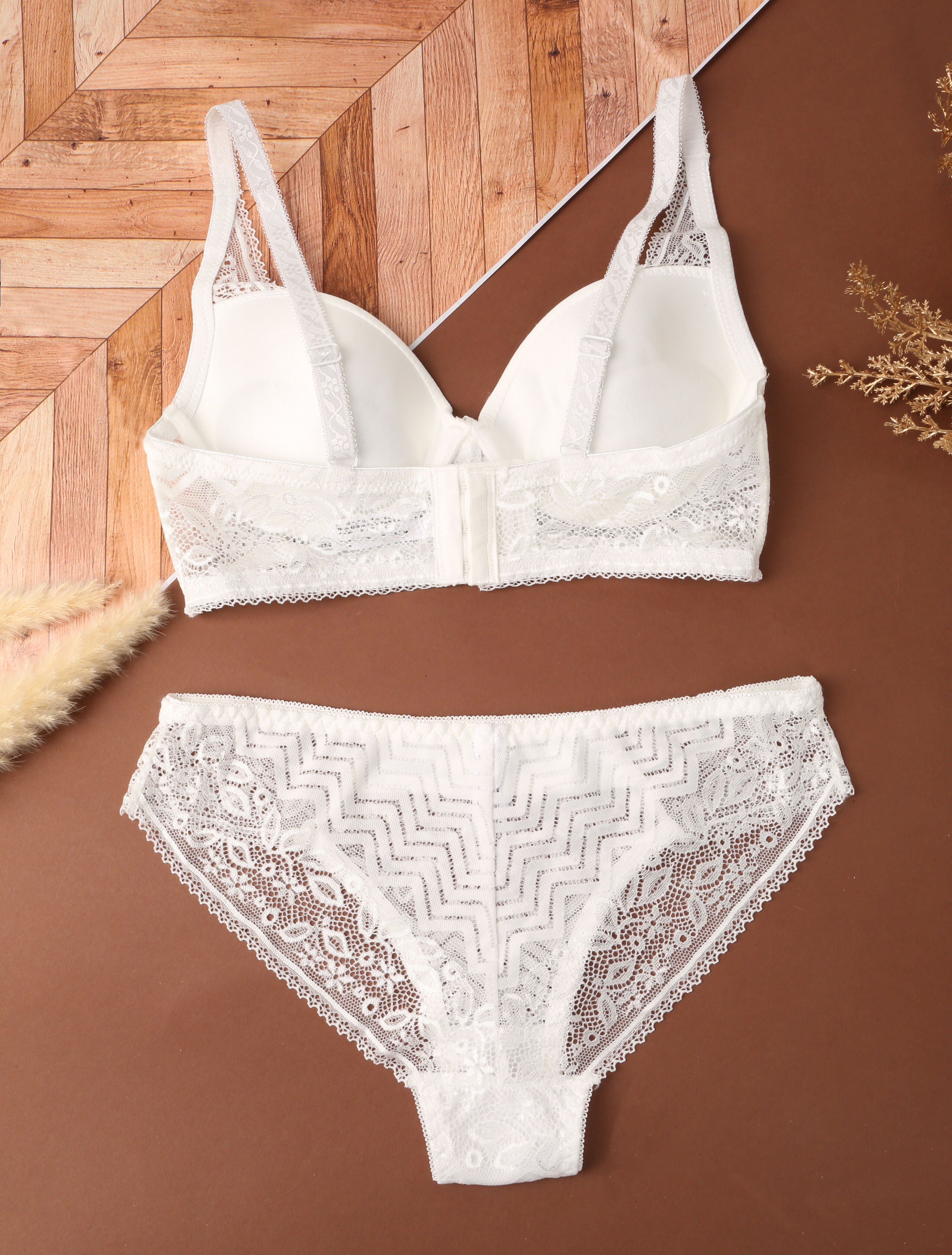 Ensemble en dentelle et zig-zag - Blanc - 2