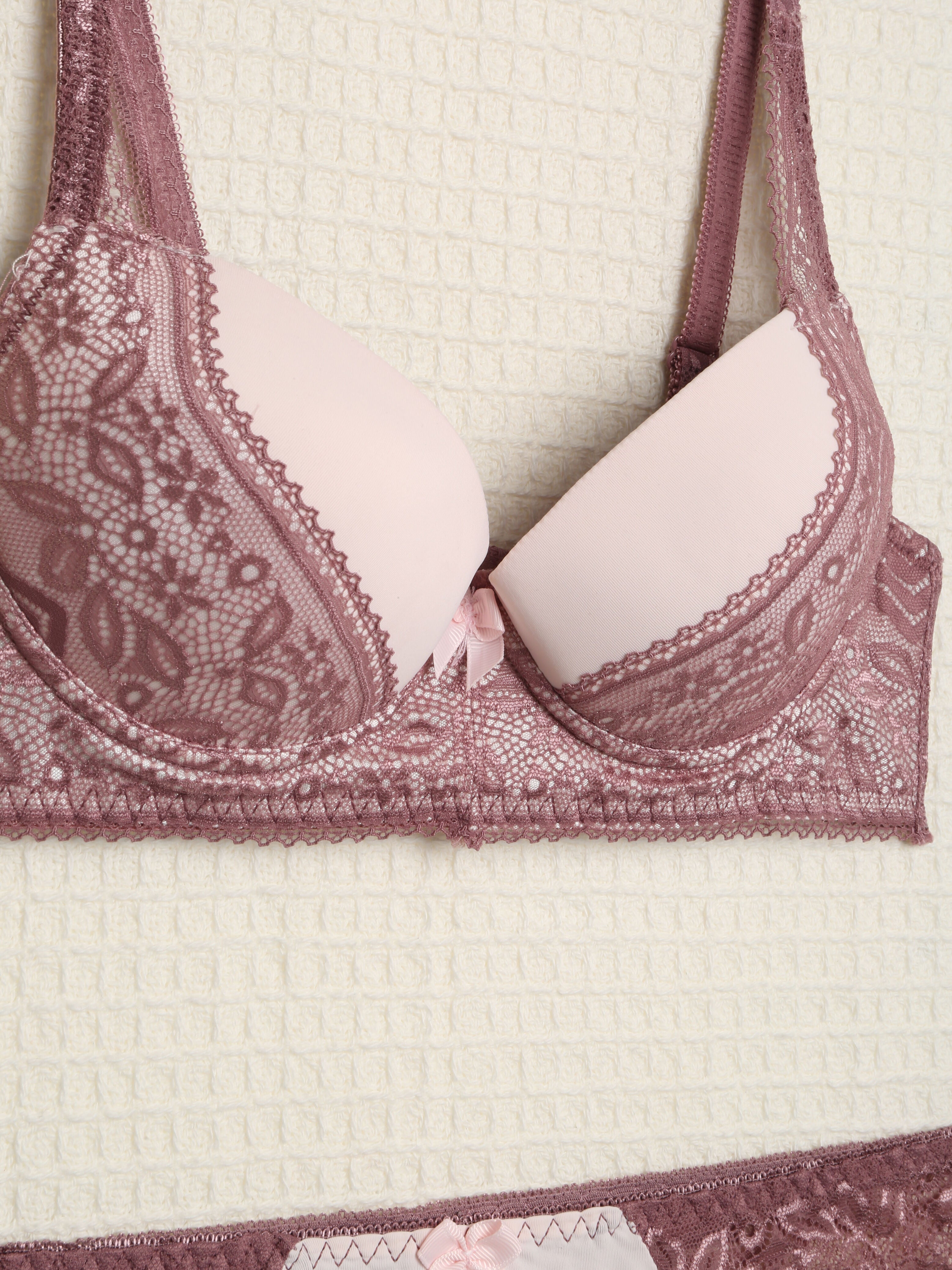 Ensemble en dentelle et zig-zag - Rose parme - 3