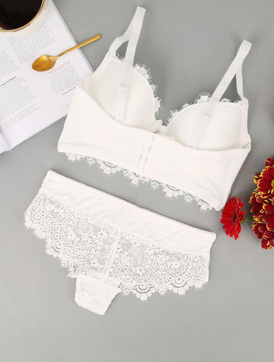Ensemble en dentelle et en résille - Blanc - 2
