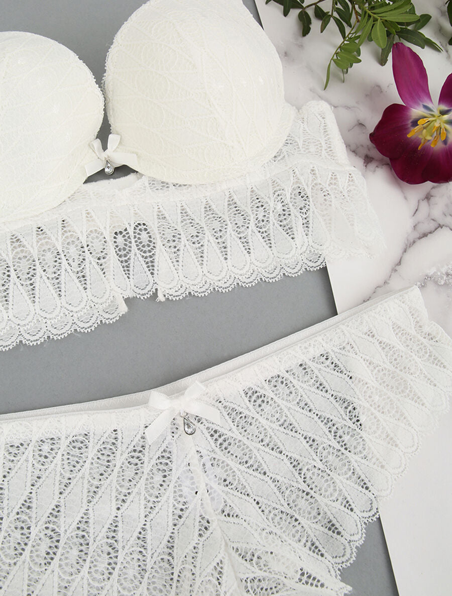 Ensemble à large empiècement dentelle - Blanc - 3