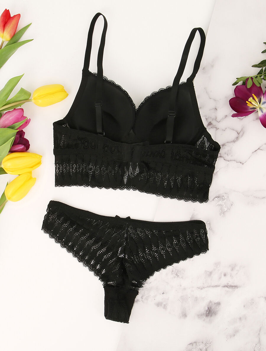 Ensemble à large empiècement dentelle - Noir - 2