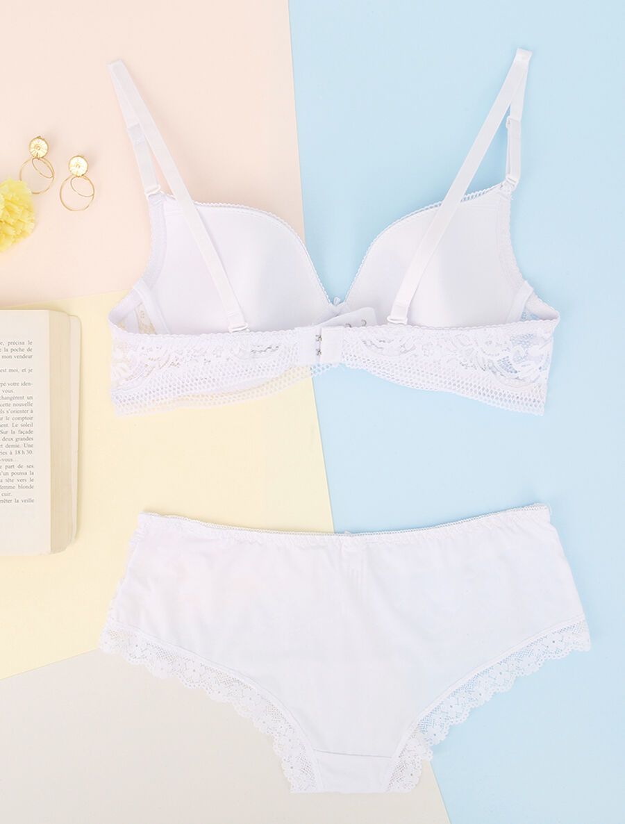 Ensemble en dentelle fleurie - Blanc - 2