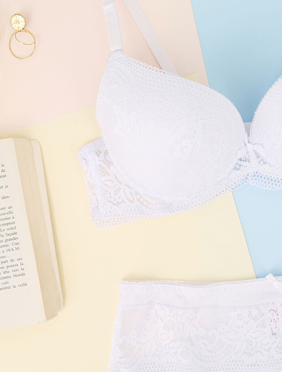 Ensemble en dentelle fleurie - Blanc - 3